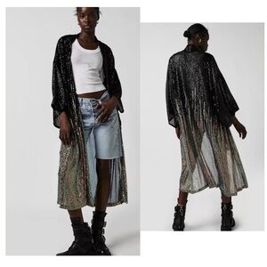 Free People Party On Sequin Kimono, Black/Silver/Bronze, One Size